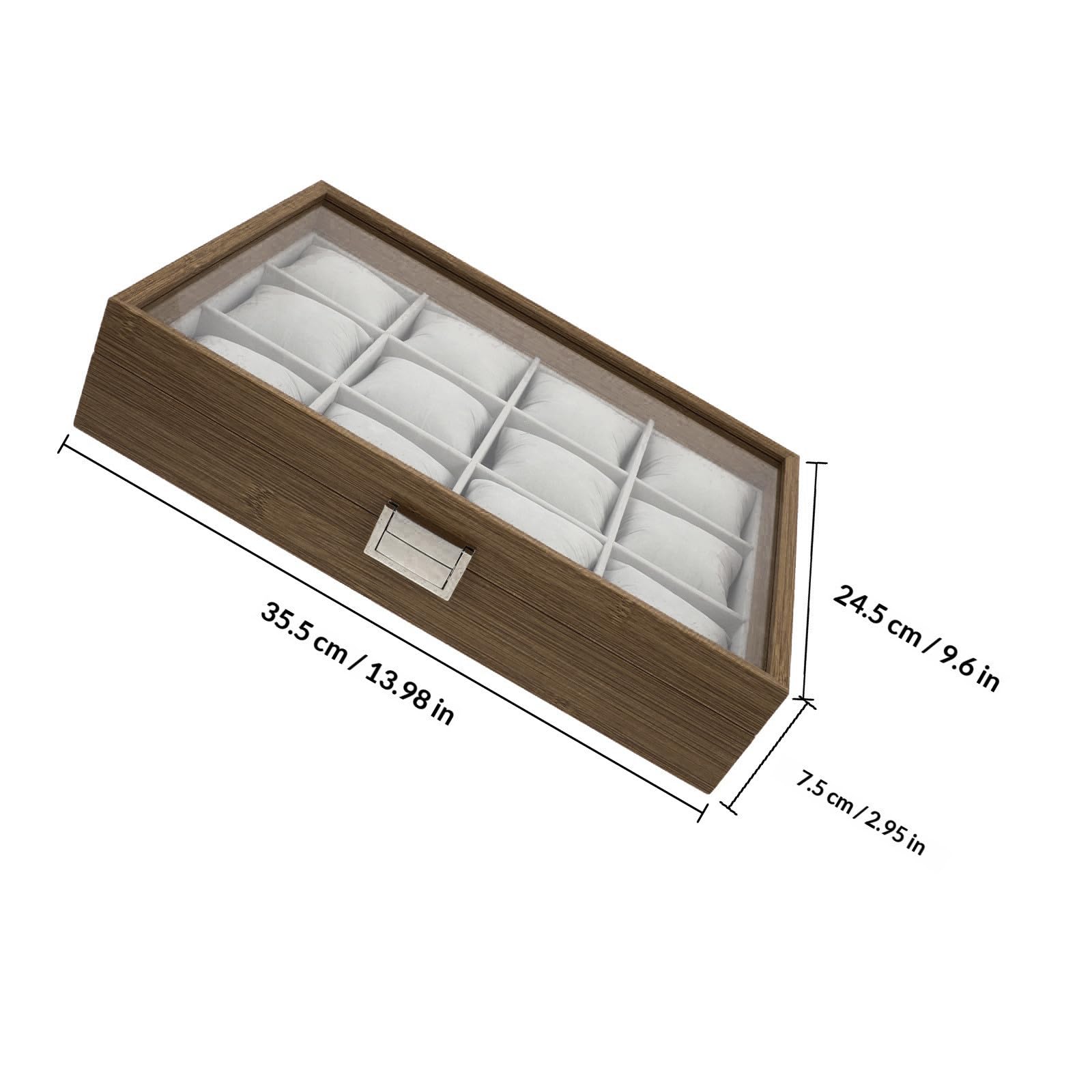 Genérico Caja de reloj organizadora de madera con 12 compartimentos para reloj y pendientes, perfecta para decoración y almacenamiento en casa y tienda