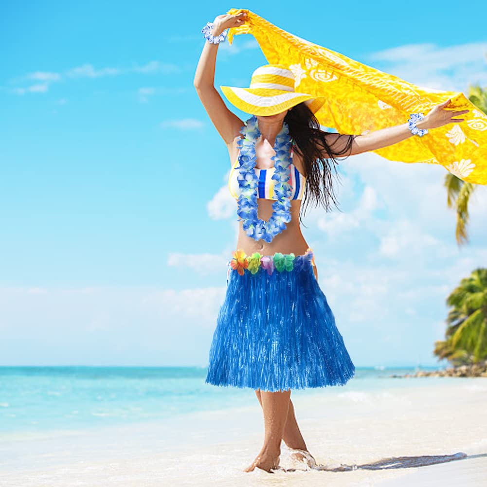 40PCS Gonna Hawaiana Set con 8 Gonna di Erba Elastico Gonna Hawaiana,8 Ghirlanda Hawaiana Collana fiori,8 bracciali,16 Fasce, Costume hawaiano Hula Gonna per ragazze Donne Hawaii Summer Decorations