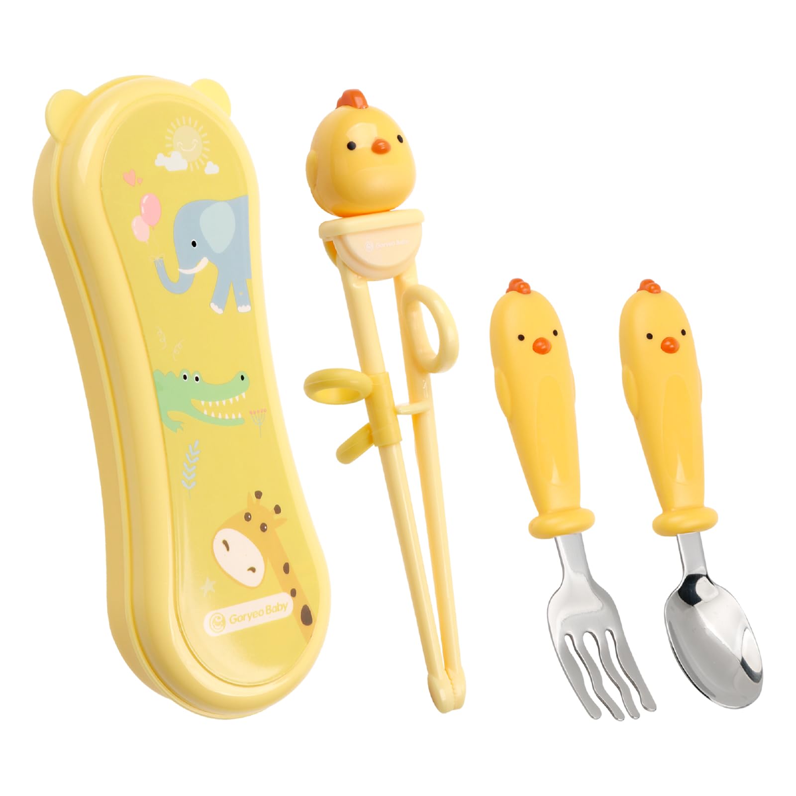 GORYEO BABY Toddler Utensils Stainless Steel Kids Silverware Set with Kids Spoons and Forks Set and Kids Chopsticks for Self Feeding Learning with