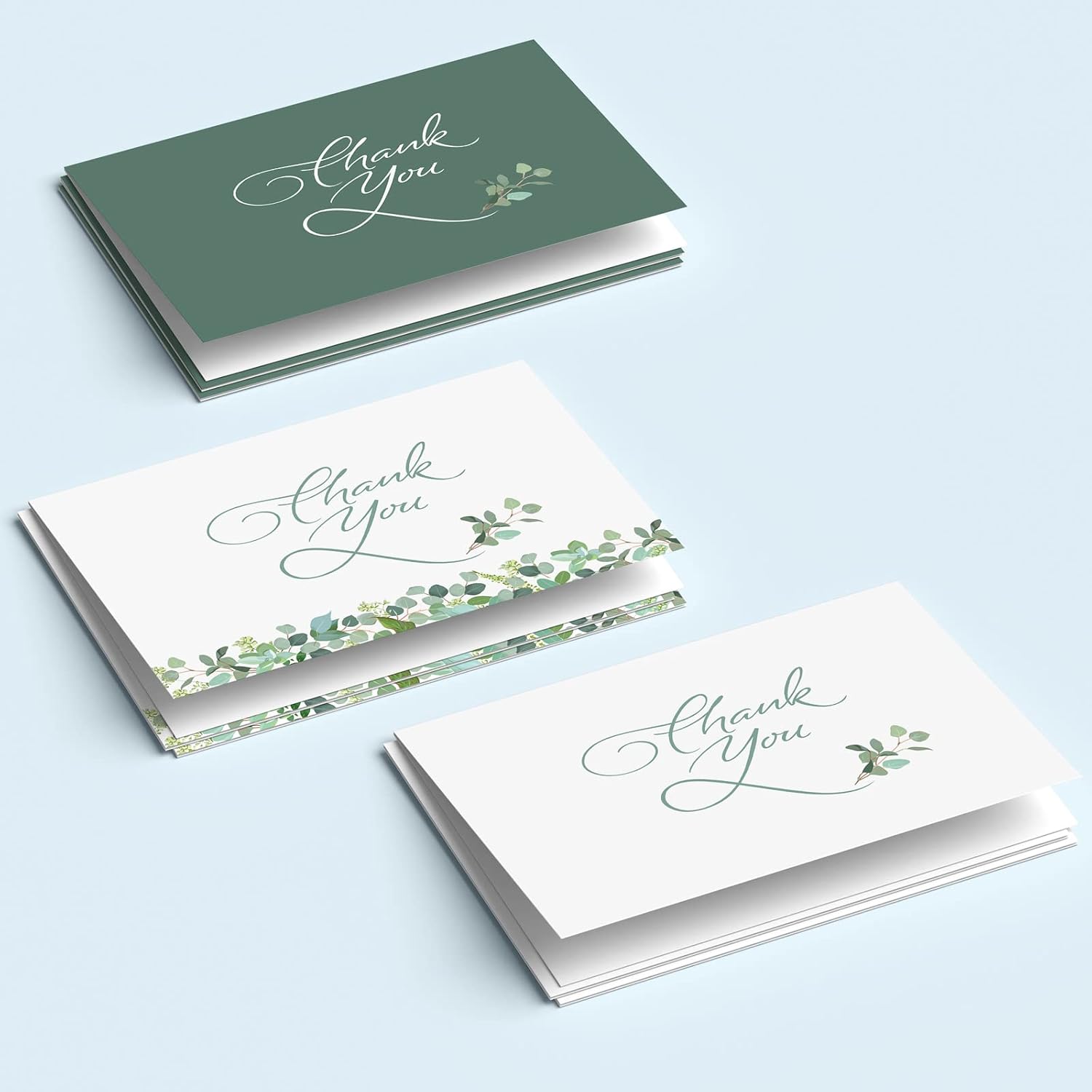 GotPrint Thank You Cards with Envelopes | 5x7 Greeting Cards | 12 Set Crafted Cards | Notes Botanical Theme Designs | Eucalyptus Leaves Prints for Weddings, Birthdays, Graduations, Baby Showers |1Box
