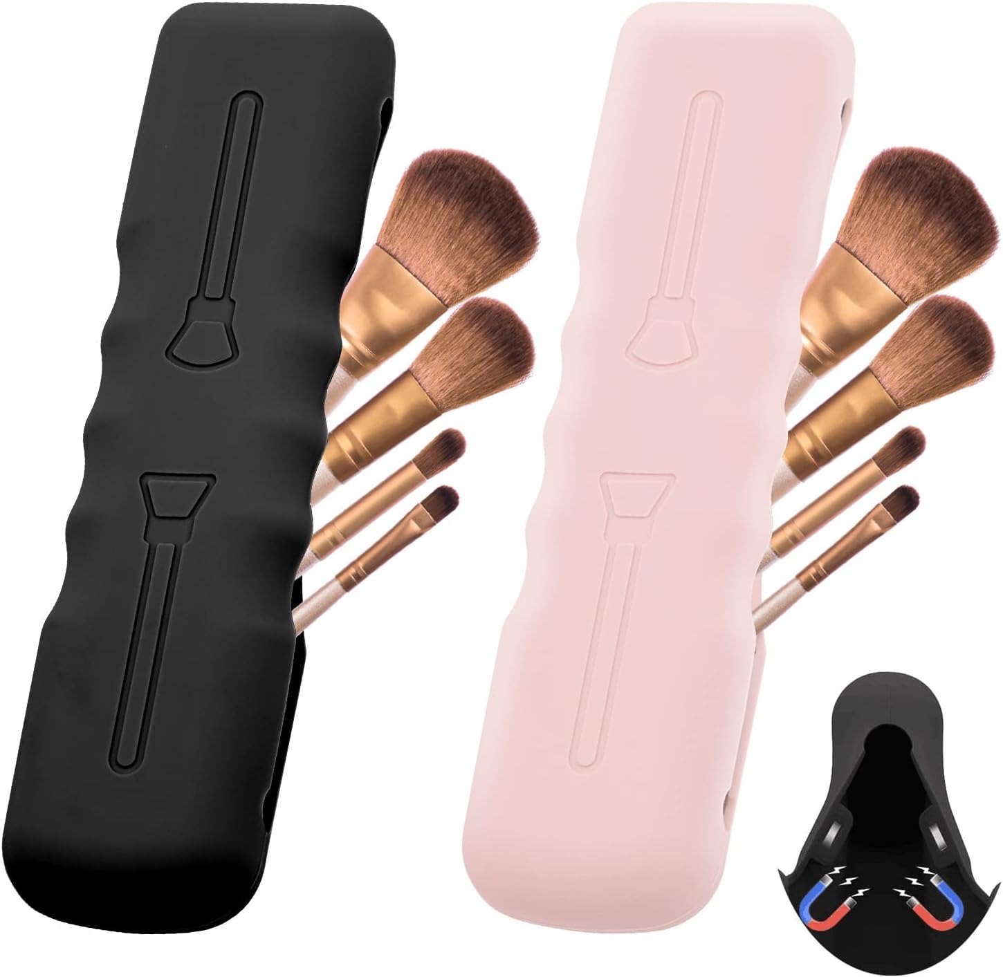 2Pack Makeup Brush Holder Silicone,Travel Makeup Brush Case Bag Organizer Cute Soft