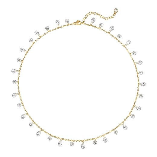 Zircon Choker Necklace for Women - 14K Gold Plated Elegant Round CZ Stackable Fashion Western Jewelry, Hypoallergenic & Tarnish-Resistant, Perfect for Daily Wear, Parties, Gifts for Her