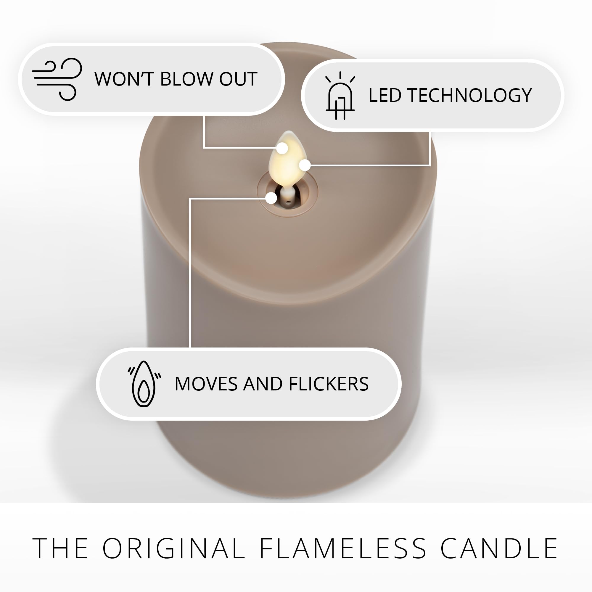 Luminara Timeless Taupe Outdoor Flameless Candle Moving Flame LED Pillar Battery Operated Lights for Outdoor Decor Premium Plastic IPX4 Water Resistance (3.25" x 5")