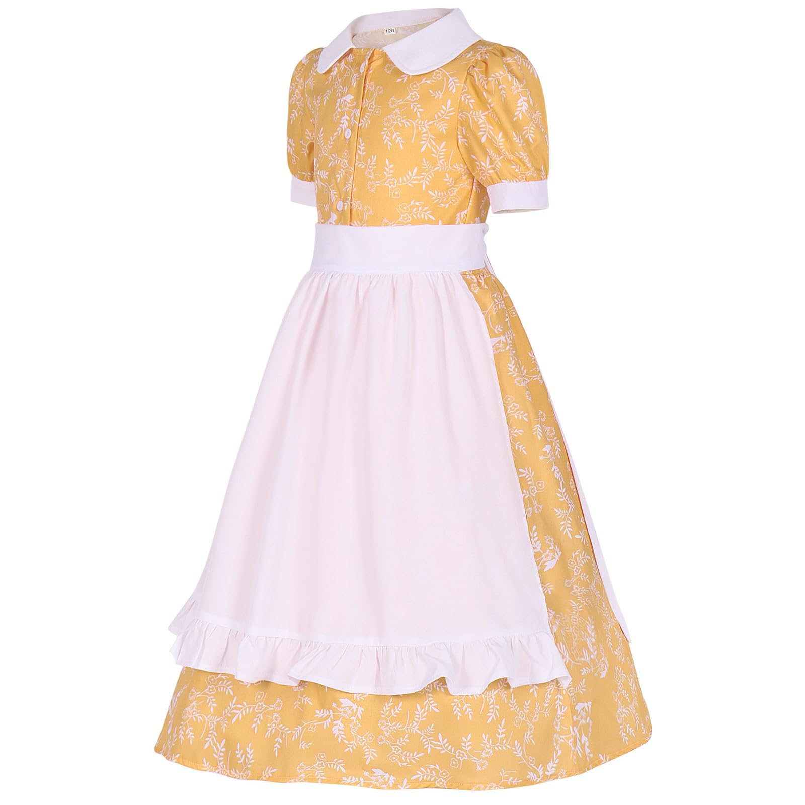Vestido de niña Estilo jardín con Estampado Floral, Delantal, Sombrero, Traje, Falda Larga, de Punto piqué, Suave y Bordado, Ideal para Uso Diario, Primavera Estilo Casual