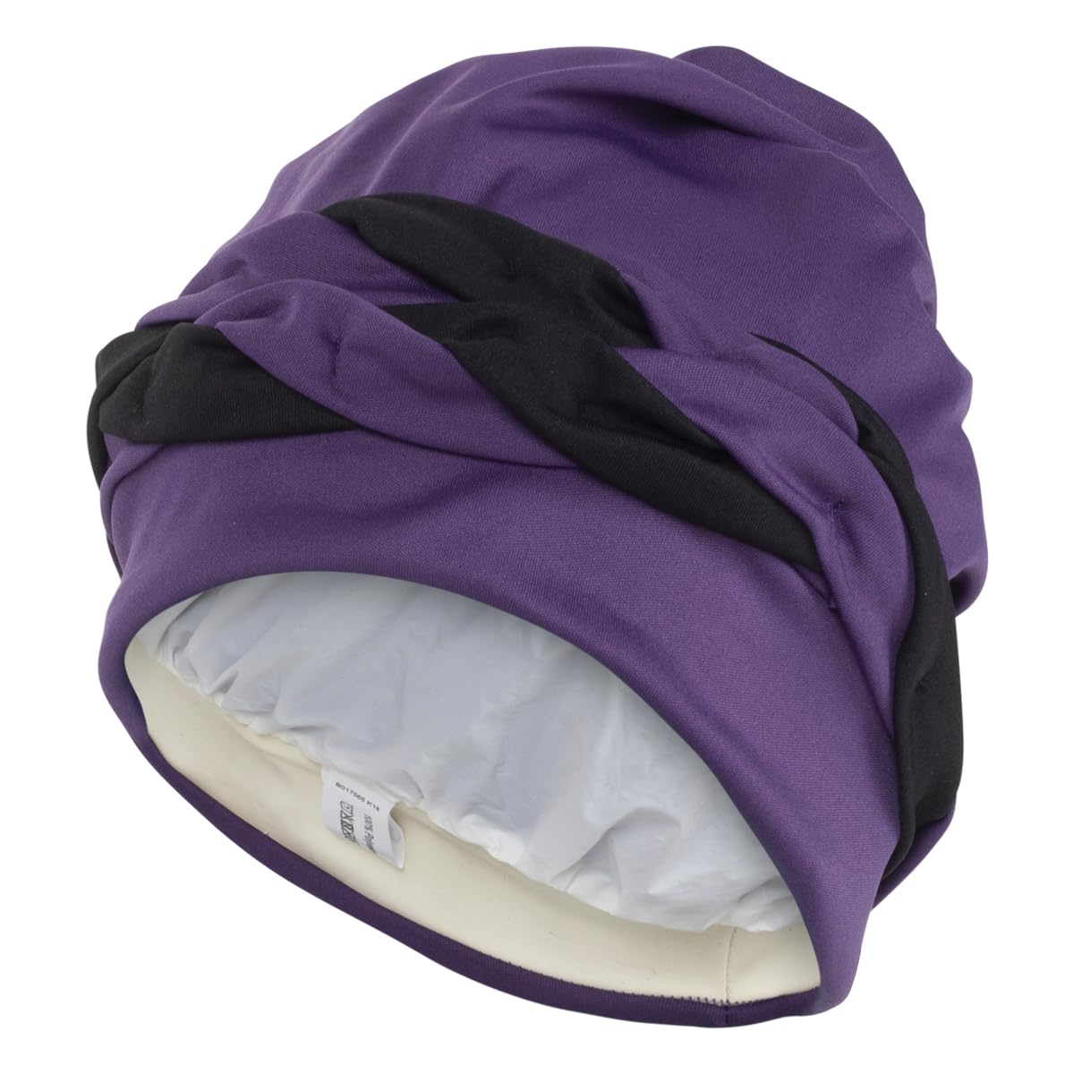 Fashy Exclusive Fabric Swimming Cap Two Tone Purple/Black with Foil Inner Hood and Cord Detail 100% Polyester