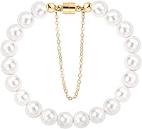 PERNNLA Elegant White Pearl Beaded Bracelet for Women - 8mm Faux Pearls, Gold Chain Magnetic Clasp, Handmade Jewelry