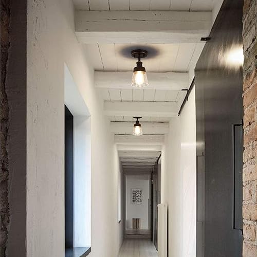 Miniatura 2 de Lámpara de montaje empotrado de vidrio rústico, mini pantalla de vidrio sembrado transparente, lámpara de techo semiempotrada para pasillo, granja,