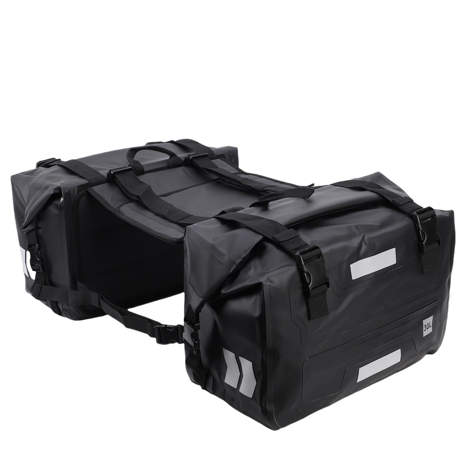 Drfeify Motorrad-Satteltaschen, wasserdichte PVC-Motorrad-Gepäcktasche, 30 L auf Jeder Seite, Abnehmbare Rahmenhalterung mit Rolldeckel und Formbeständigkeit für Pendler, Tourenfahrer
