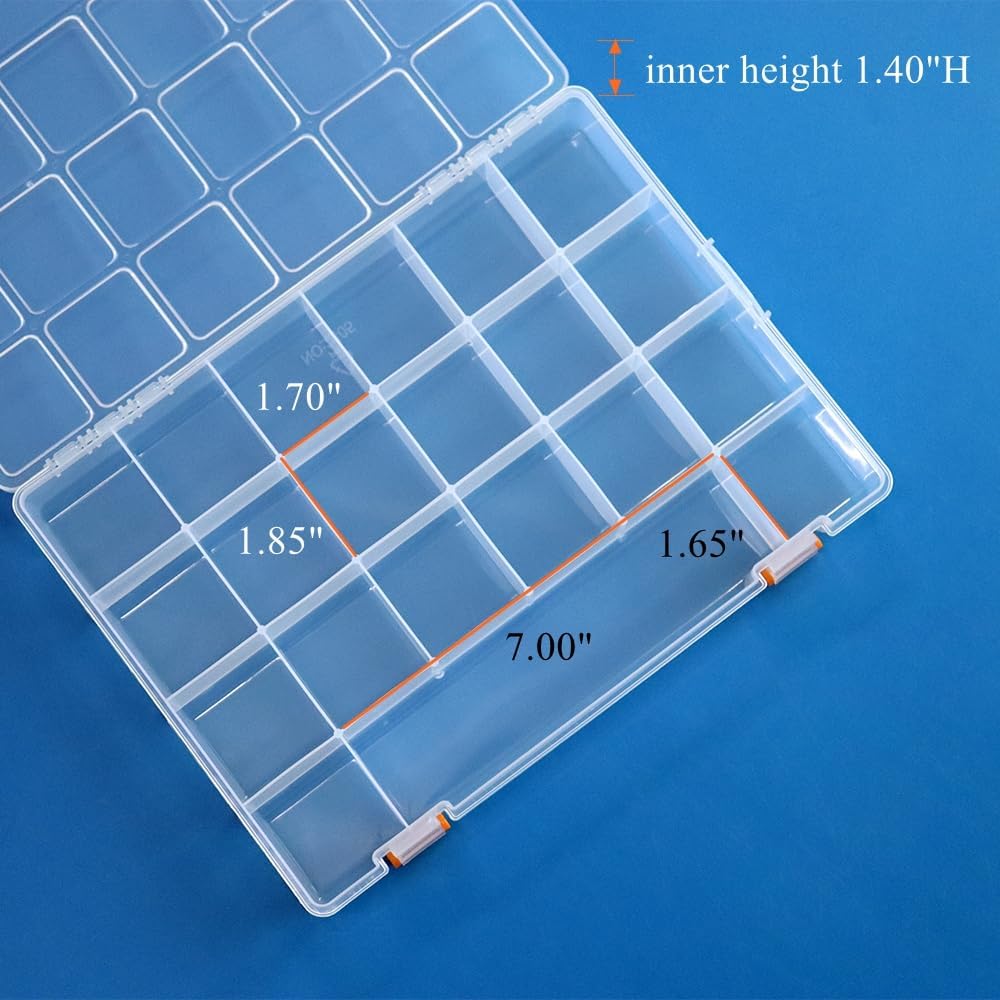 4 Pack Fixed 21 Grids Clear Plastic Storage Box, Transparent Organizer Container Case for Small Parts, Bead, Button, Jewelry, Diamond, Craft Supplies,Sewing Kit, DIY Accessories