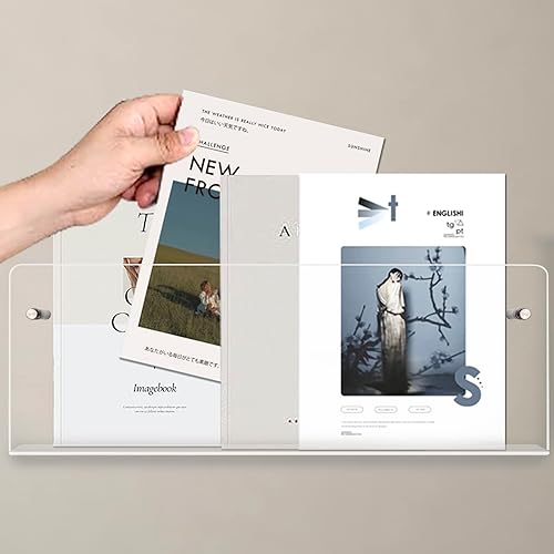 Miniatura 7 de Paquete de 2 soportes acrílicos para folletos, soporte de pared transparente para colgar revistas, estante de cómics, organizador de almacenamiento