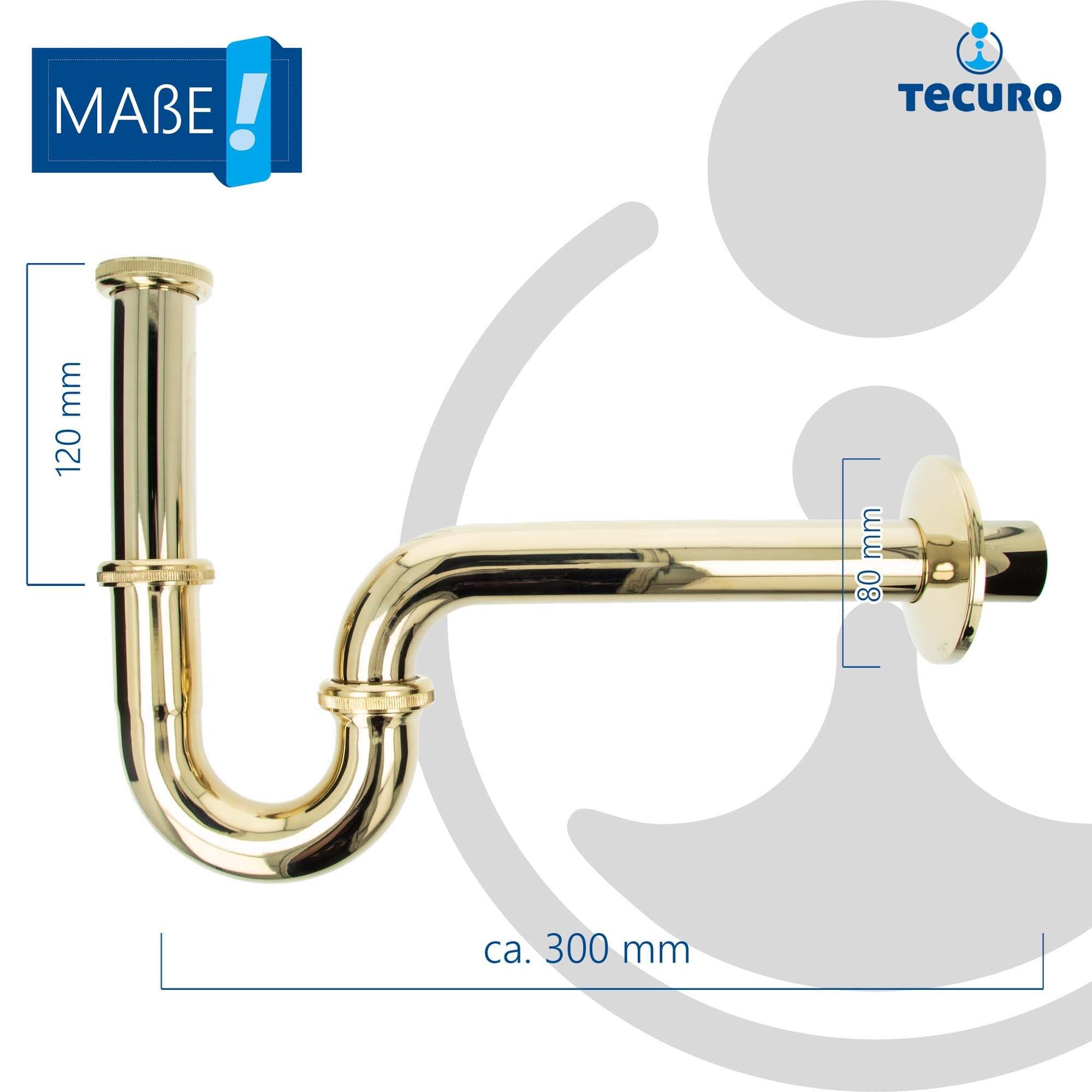 tecuro Siphon extra lang mit Pop Up Ablaufventil vergoldet - Universal Set für Waschtisch/Waschbecken