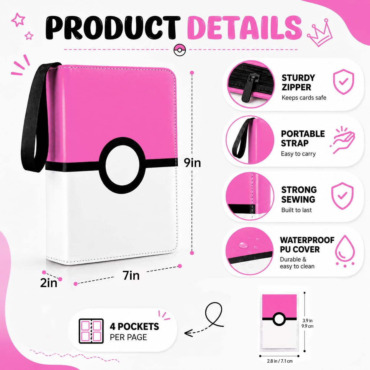 Carpeta para tarjetas coleccionables de 400 bolsillos con 50 fundas extraíbles, álbum coleccionista de tarjetas con cremallera, portatarjetas portátil para tarjetas deportivas, tarjetas de juego