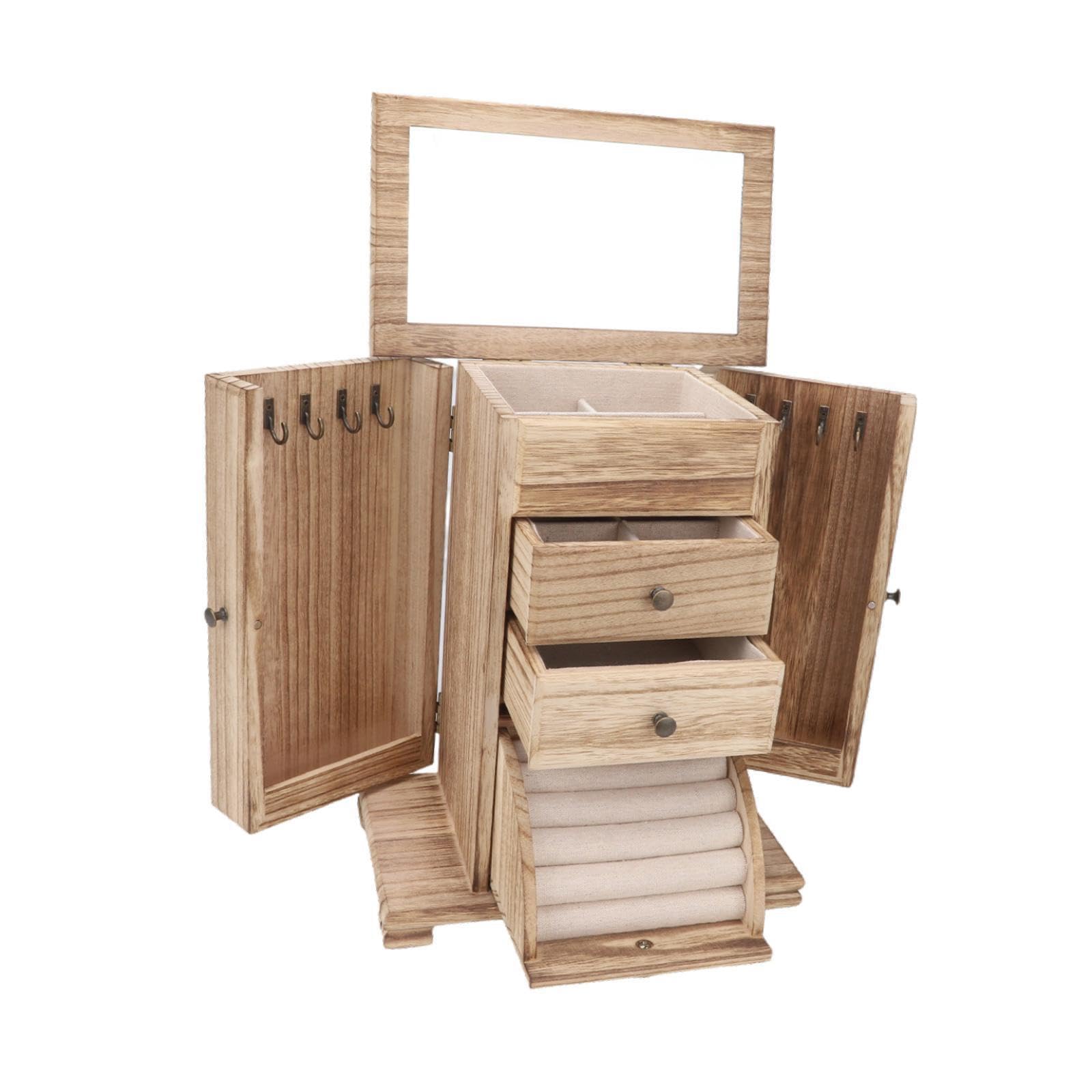 Organizzatore di gioielli, custodia per gioielli, scatola di legno con layout diviso, progettata per contenere orecchini, collane, bracciali e anelli, grande scatola legno per donne e uomini.