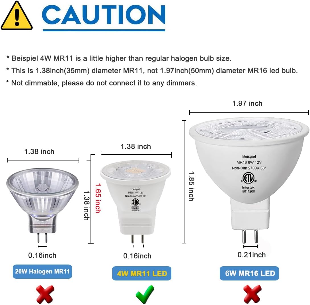 Beispiel MR11 Gu4.0 Bi-pin LED Light Bulb 4W 12VAC/DC Warm White 2700K for Outdoor Landscape Lighting Recessed Track Lights, Pack of 4