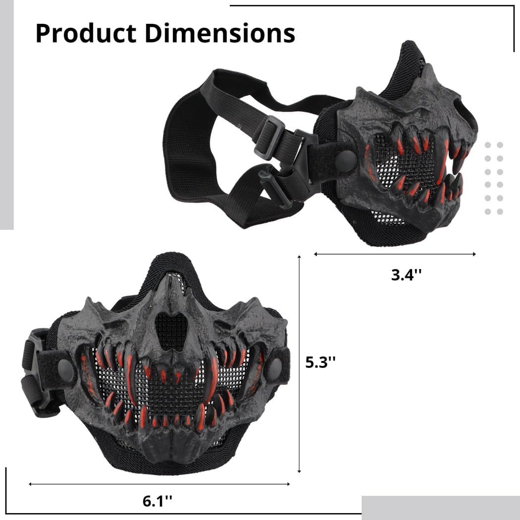 Adjustable Tactical Face Mask for Airsoft, Protective Half Mask for, Halloween Cosplay, Men and Women