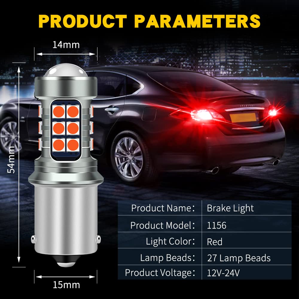 1156 BA15S P21W 1141 LED Bombillas de Luz de Freno, KaiDengZhe 12V-24V LED Bombilla de Automóvil Súper Brillante Reemplazo para Luz de Freno Marcha Atrás Trasera Freno Circulación Diurna-2PCS Rojo