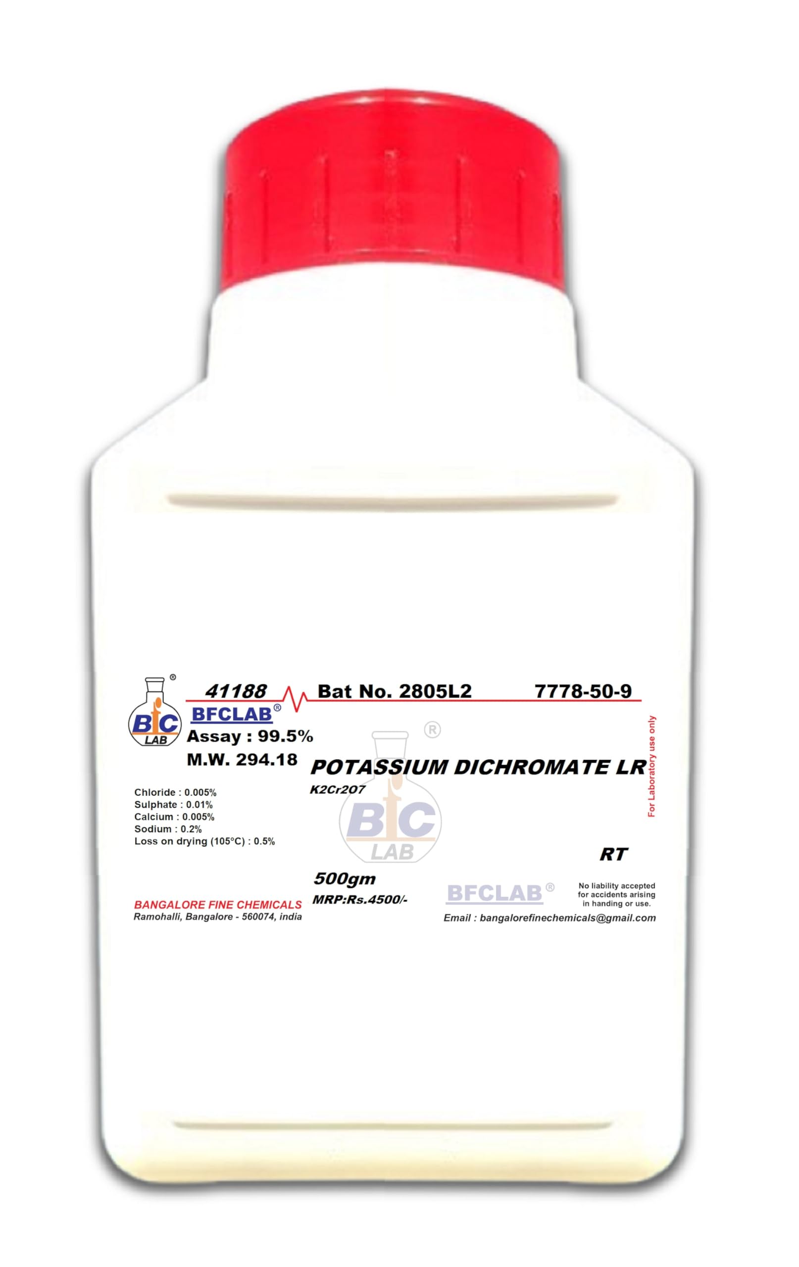 BFC POTASSIUM DICHROMATE LR - 500gm CAS No:7778-50-9 (K2Cr2O7)-picture-12