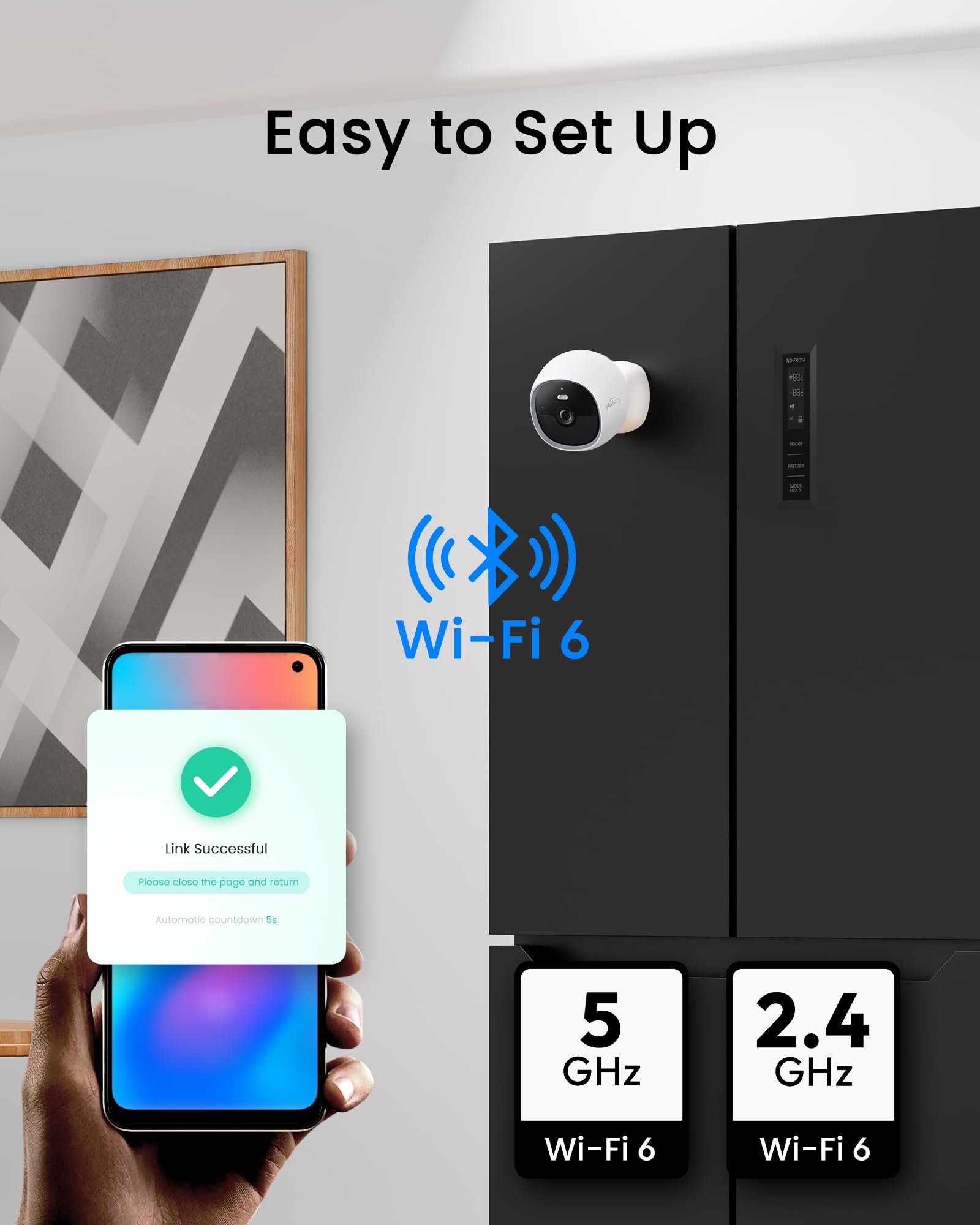 youkey S320 - Cámara magnética sin cables 2.5K QHD cámara de seguridad con WiFi 6 de doble banda, almacenamiento integrado de 8 GB, visión nocturna a color, detección de mascotas humanas, IP65, sin