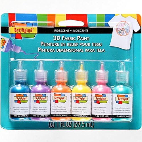 Scribbles Premium 2-Pack 18536 Dimensional Fabric Paint, Iridescent, 6-Pack, 1 oz