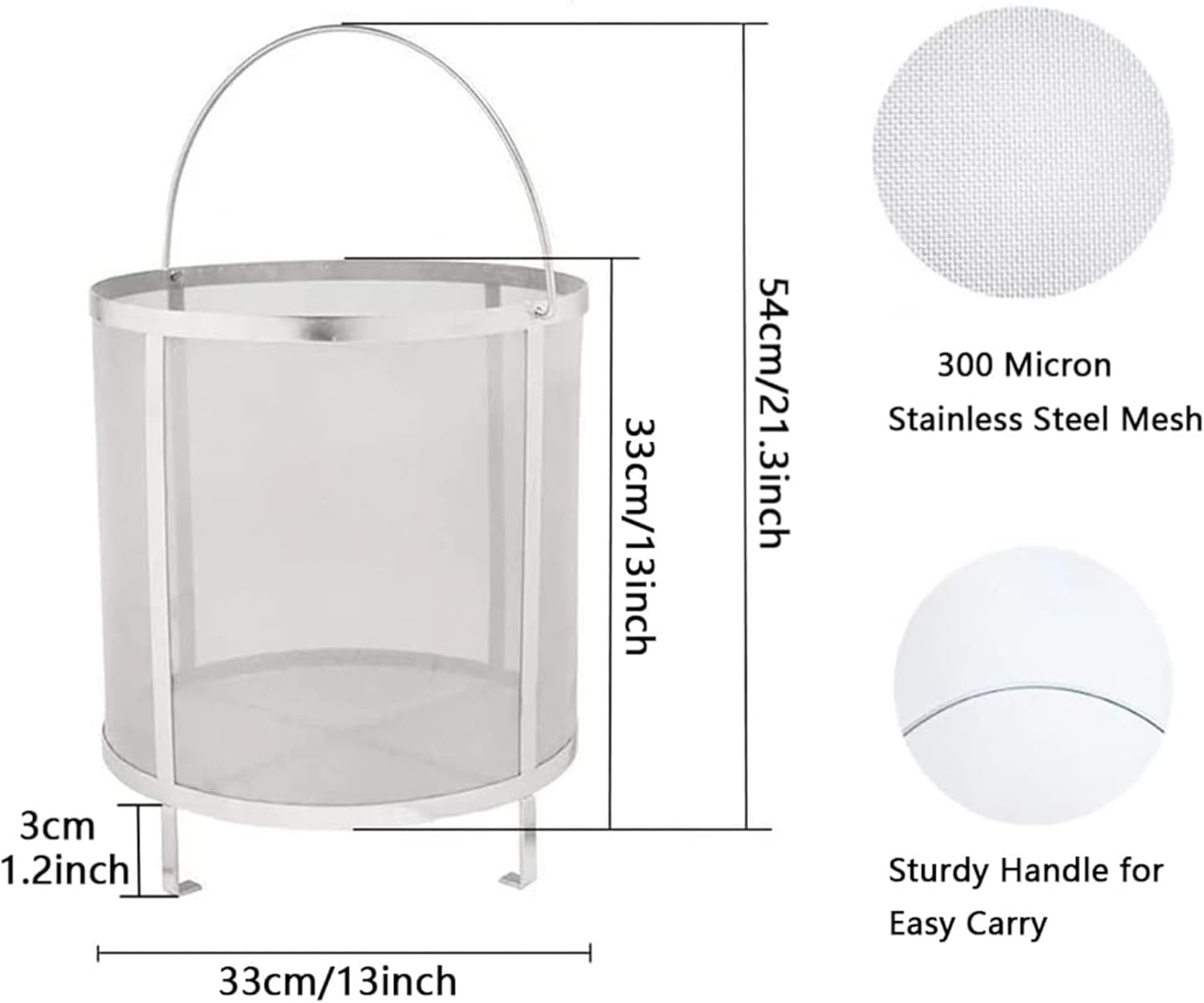 Wine Hop Filter 300 Micron Mesh 304 Stainless Steel Strainer Homemade Wine Beer Teapot Brewing Filtration for Home Brewing / 33x33cm