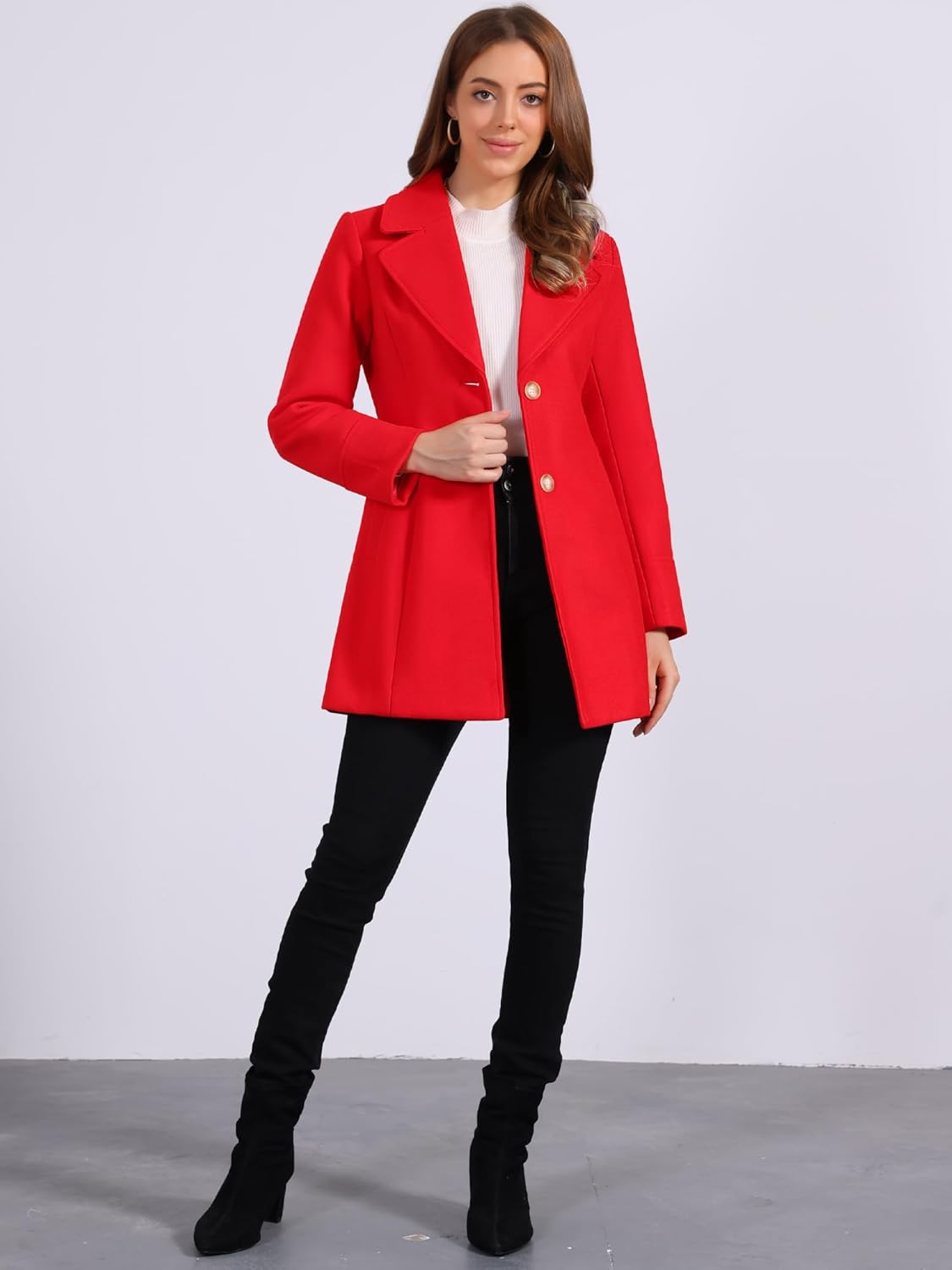 Allegra K Women's Elegant Overcoat Notched Shawl Collar Single Breasted Outerwear Winter Long Coat - Image 3