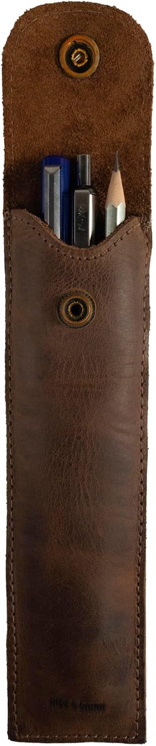Hide & Drink, Vertical Marker Case for Men and Women, Pen and Pencil Pouch Handmade from Full Grain Leather, Artist Accessory, Bourbon Brown