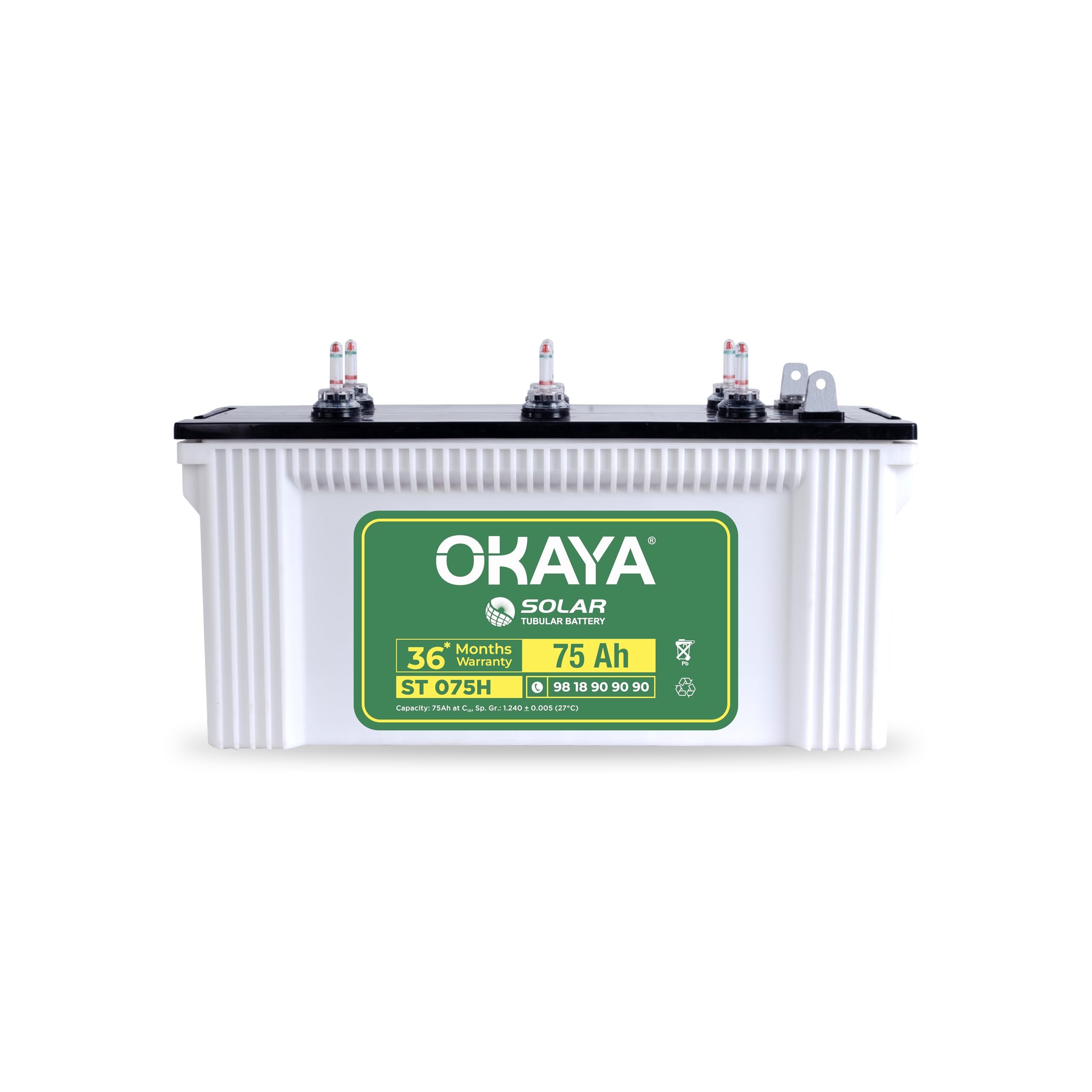 Okaya Solar ST 075H, 75Ah Tubular Battery for Home, Office & Shop