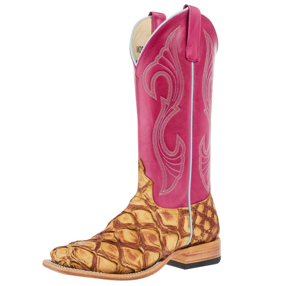 Macie Bean Women`s Antique Saddle Big Bass Vamp 13In Pink Top Boot