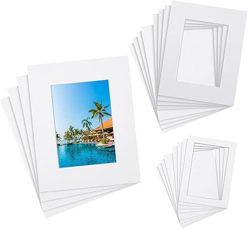 Kit de paspartú blanco para fotos, incluye marco de fotos antiácido precortado y tablero de corte cónico para obras de arte, 5 x 7, 8 x 10, 11 x 14