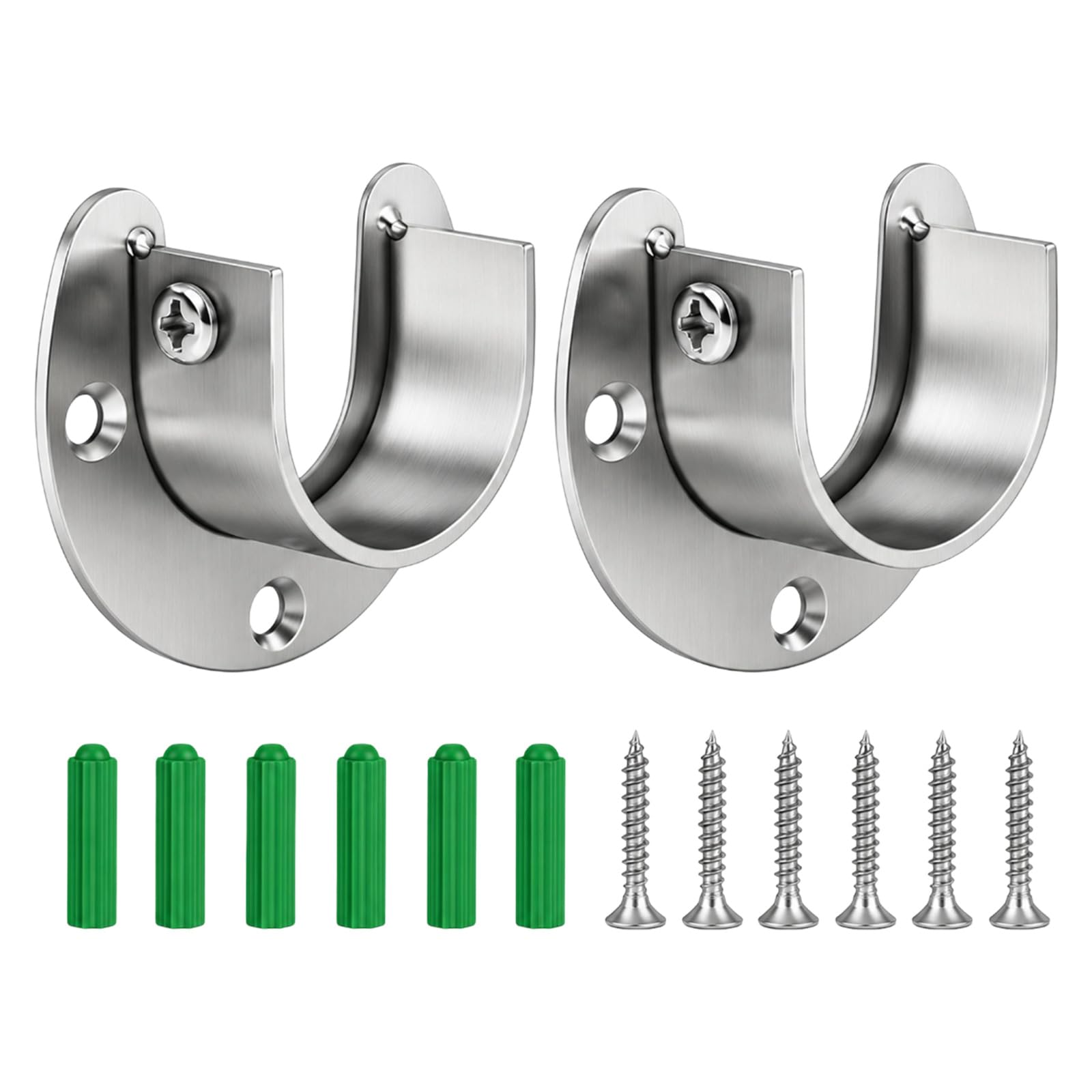 2 Pack Heavy Duty Stainless Steel Wardrobe Rail Bracket, Wall Mount Closet Pole Support, Durable Rod End Holders for Hanging Curtain Rods, Home Organization & Closet Storage