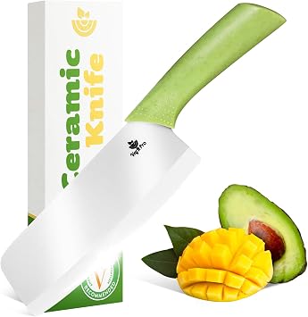 Durable Ceramic Knife for Chopping Vegetables & Fruits, 6” Non-Reactive and Professional Ceramic Chef Knife for Clean Cutting