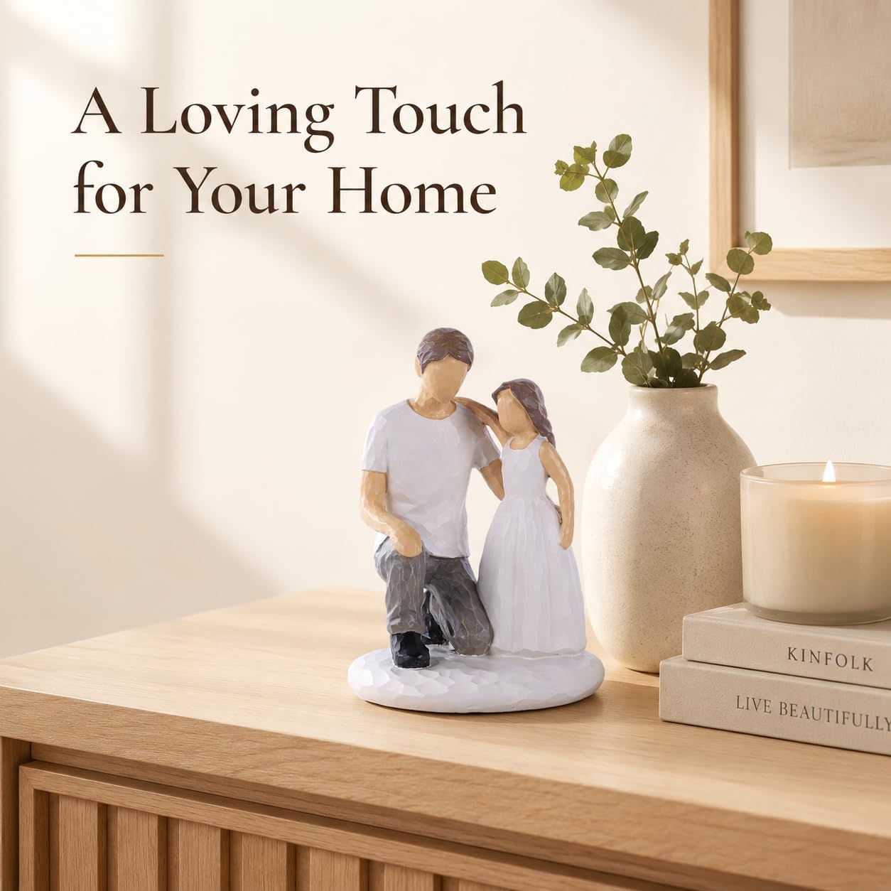 Father and Daughter Figurine, Hand-Painted Sculpted Love Keepsake, Dad and Daughter Statue for Home Decor, Sentimental Birthday for Dad from Daughter (White)