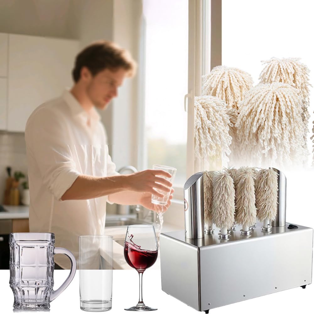 Limpiador Y Pulidor De Vidrio Eléctrico Comercial, Máquina Profesional De Lavado De Copas De Vino con Cepillo 3/5, Apto para Copas De Champán, Jarras De Cerveza Y Copas De Vino FiveHeads