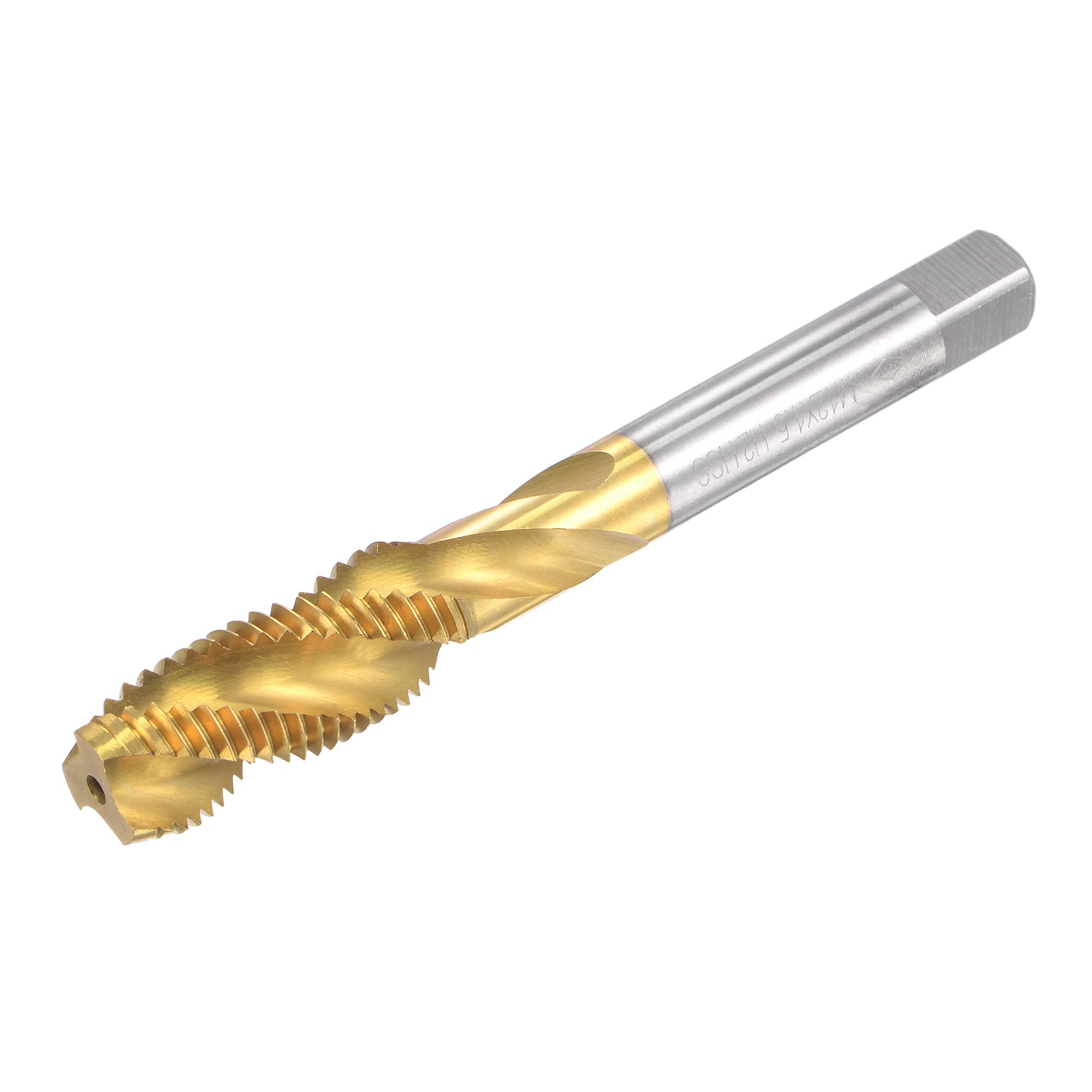 Macho De Roscar M12x1.5 HSS Con Recubrimiento De Titanio, 3 Flautas Espirales, Tolerancia H2, Para Acero Y Aluminio