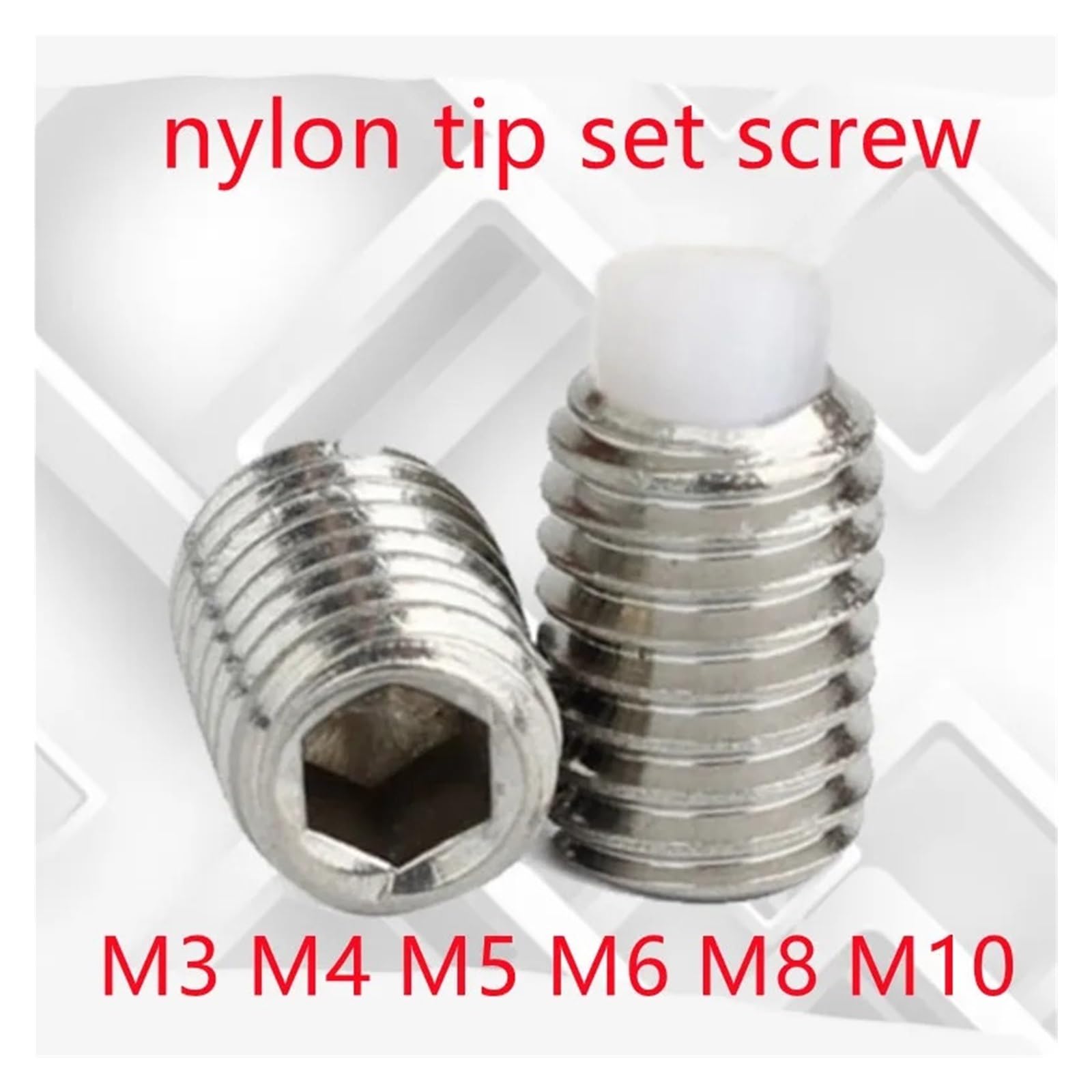 Tornillo prisionero con cabeza hexagonal de acero inoxidable 304, punta convexa, cabeza de nailon de plástico, M3, M4, M5, M6, M8, M10(M4X4mm 10PCS)