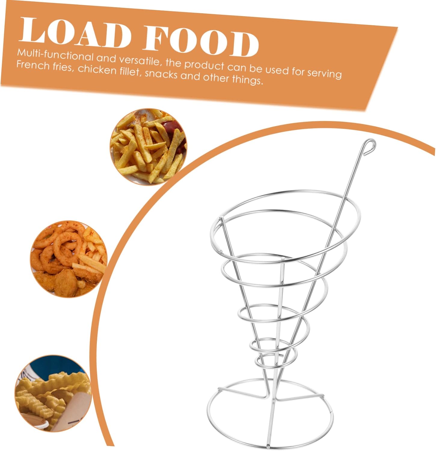 PRETYZOOM 3pcs Stainless Steel Snack Stand French Fries Rack Car Sauce Dip Holder Deep Fry Food Basket for Bbq Party Snack Container Cone Holder