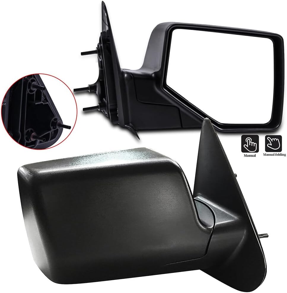 Driver and Passenger Side Black View Mirrors Fit for 2006-2011 For Ford Ranger Manual adjustment Manual Folding Non-heated Exterior Mirrors
