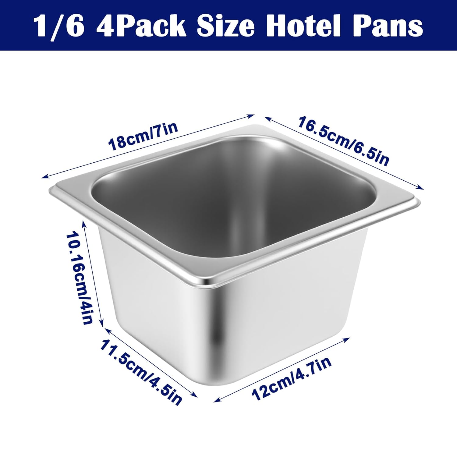 4 Pack Hotel Pans Stainless Steel 1/6 Size 4 Inch Deep Steam Table Pan with Lids, Stackable Commercial Anti-Jam Steam Pans Food Storage Containers for Home, Restaurant, Party, Hotel, Buffet - Image 2