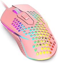 Wired Lightweight Gaming Mouse,Rainbow Backlit Mouse 3200 DPI Ultralight Honeycomb Shell Ultraweave Cable Mouse for PC Gamers,Xbox,PS4(Pink)