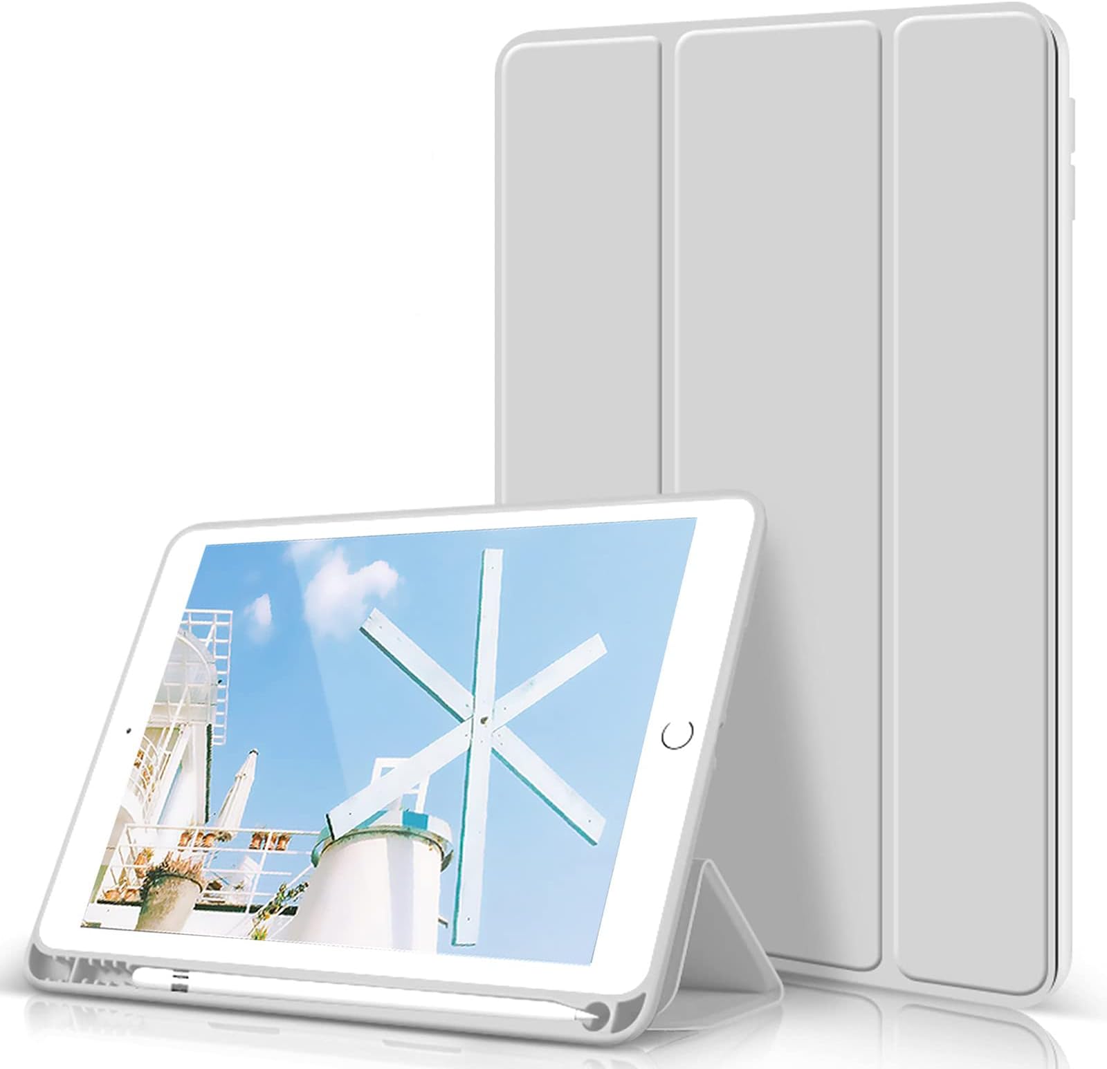 kenke Case for iPad Air 3 10.5" (3rd Gen) 2019,Light Weight Trifold Smart Case with Pencil Holder,Soft TPU Back Cover[Full Body Protective] with Auto Sleep/Wake for iPad 10.5 Inch Air 3,Light Grey