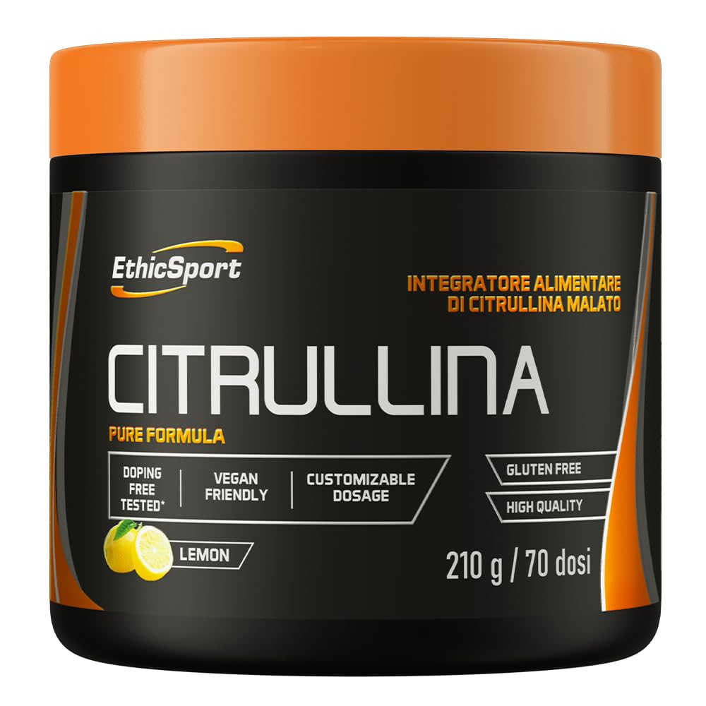Citrullina EthicSport – Citrullina Malato 2:​1 di alta qualità – Polvere solubile o Capsule vegetali – gluten free, vegan friendly – doping free tested* - Barattolo da 210 g