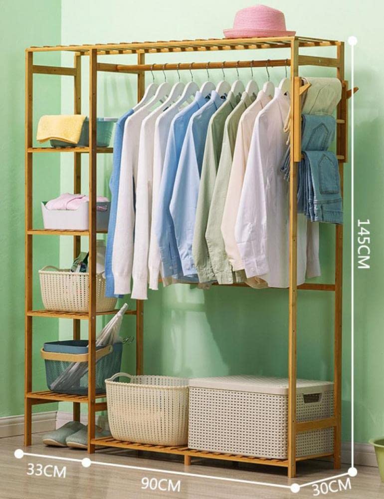 Amazon | XUDREZ ハンガーラック 天然竹製 4段棚 洋服掛け ラック