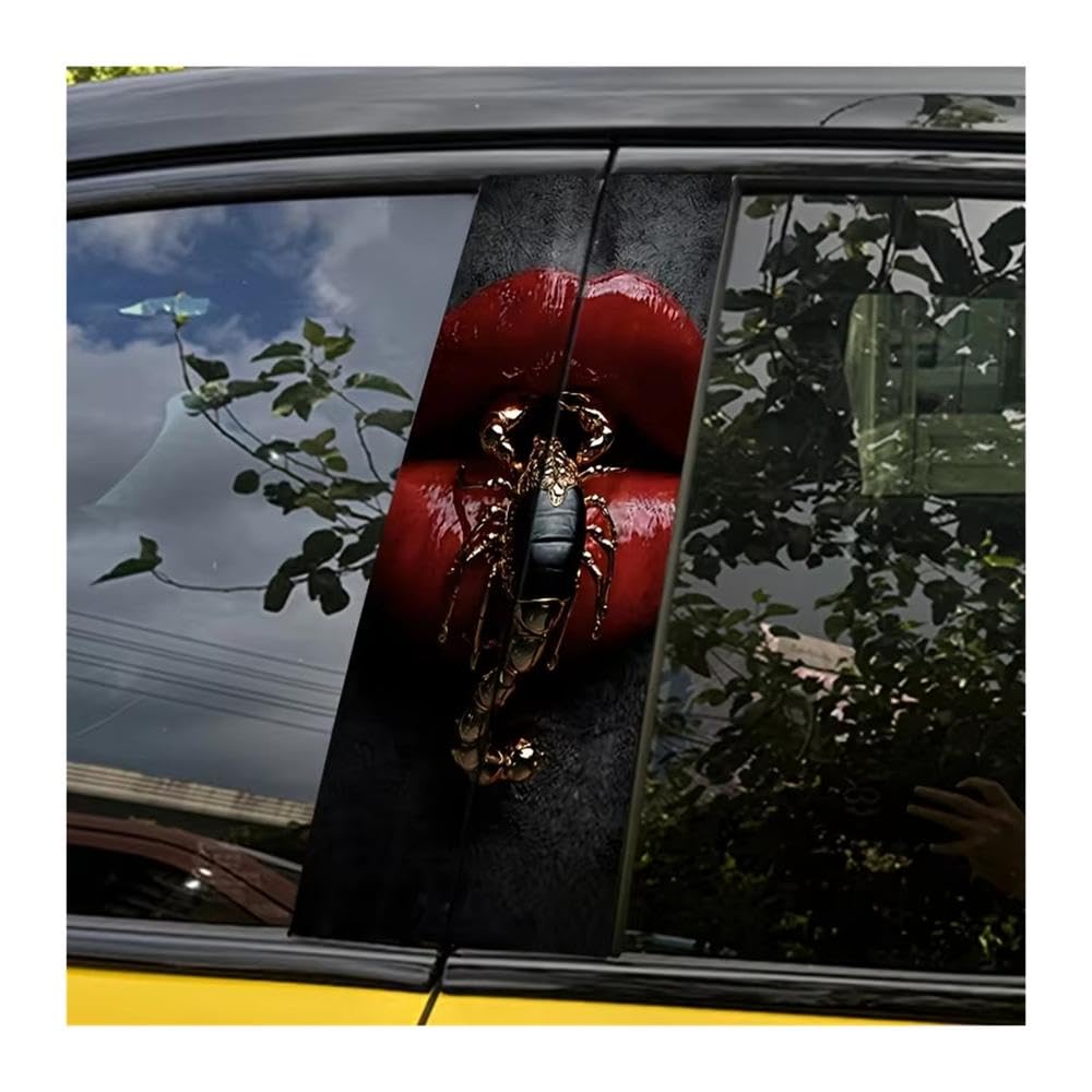 Bertdcx One Color Scorpion And Lip Pattern Car B Pillar Sticker Set Waterproof And Scratch Resistant Auto Parts