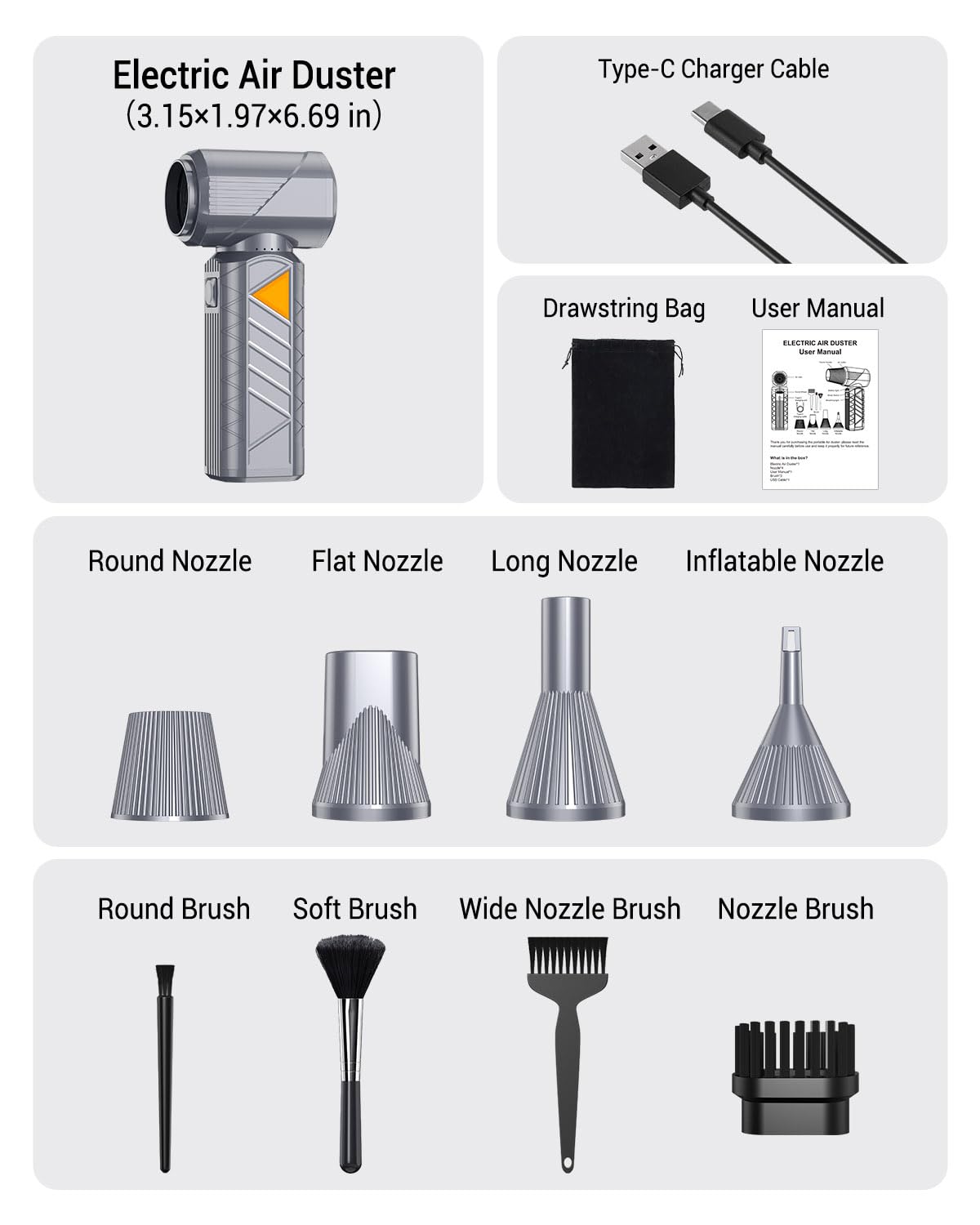 BOBYE Compressed Air Duster, 350W High-Powered Electric Air Duster with 180,000 RPM, Extended Runtime, 10000 mAh Battery, Mini Blower & Air Duster Rechargeable for Keyboard, PC, Car, Home, Outdoor — view 9