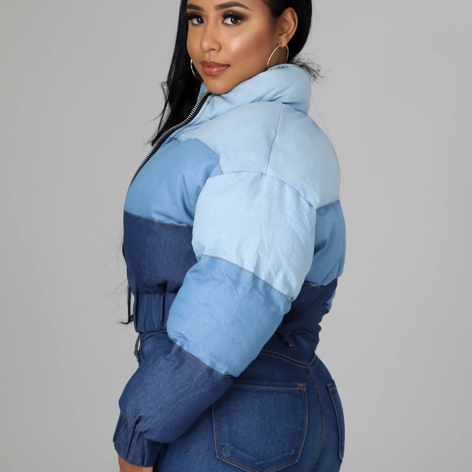 Chaqueta Acolchada Mujer, Mezclilla Chaqueta Corta De Plumas para Esquiar Viajar IR De Compras Calle Vacaciones Invierno O Principios De Primavera (Black Gray XXL)