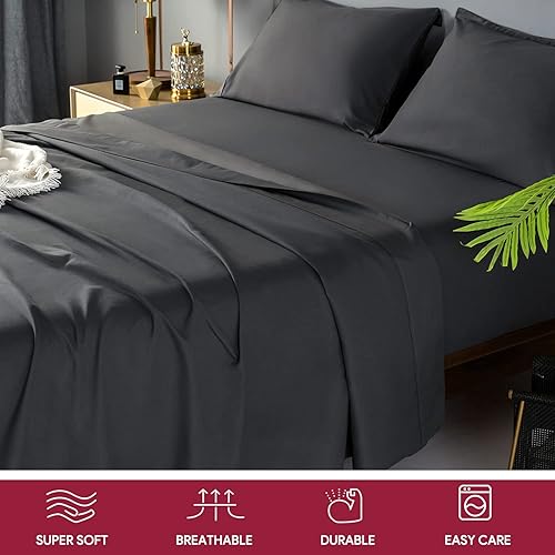 Miniatura 2 de Juego de sábanas de hotel de lujo tamaño Queen, juego de sábanas refrescantes de microfibra suave, 4 piezas, bolsillo profundo de hasta 16 pulgadas,