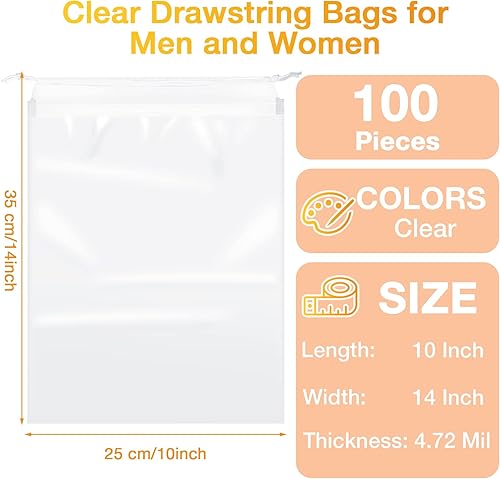 Miniatura 2 de Paquete de 100 bolsas de zapatos para viajes de 10 x 14 pulgadas, grandes bolsas transparentes para zapatos, bolsas transparentes con cordón, bolsas