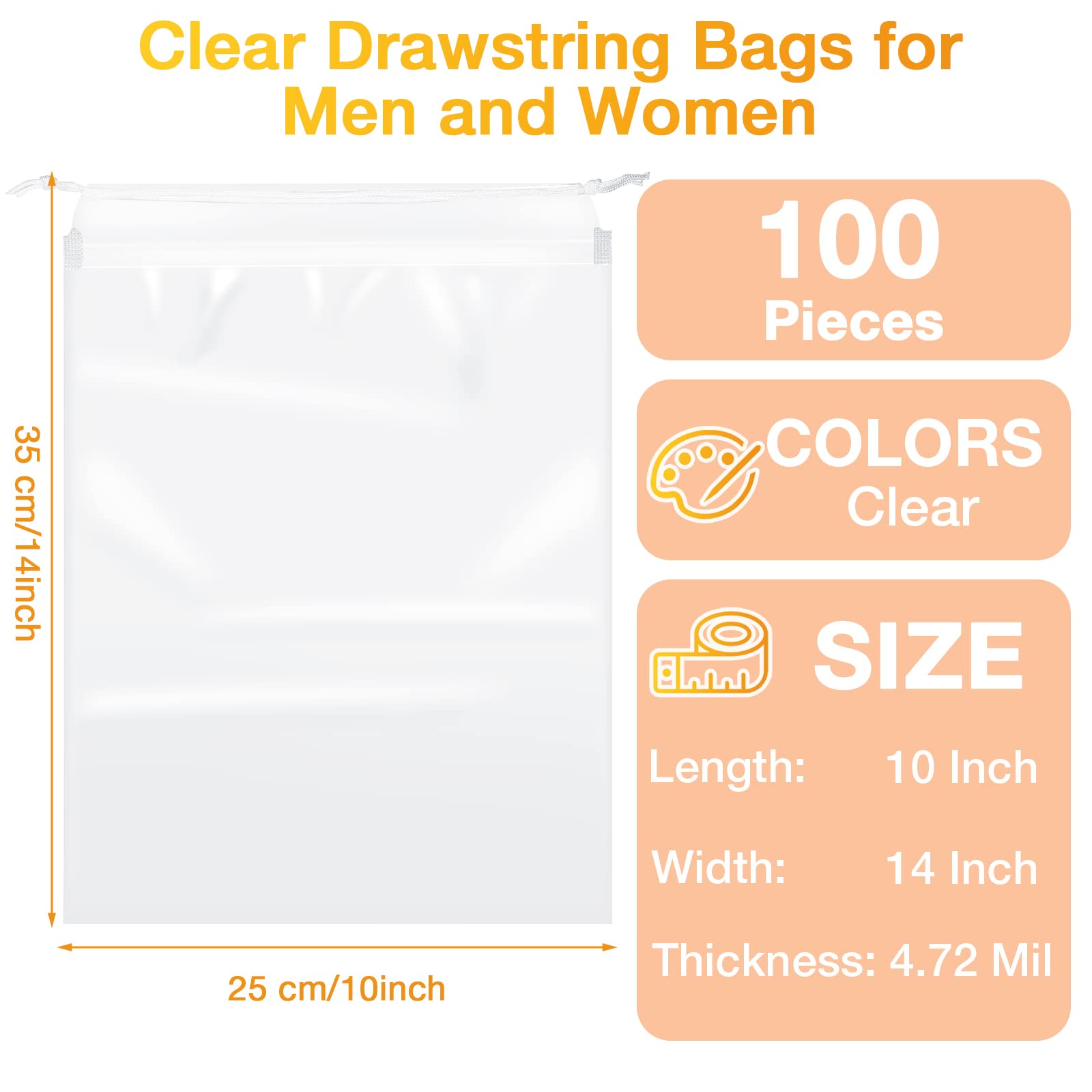 100 Packungen Schuhbeutel für Reisen, 25,4 x 35,6 cm, groß, transparent, mit Kordelzug, Kunststoff, wasserdicht, Schuhverpackungstaschen, Aufbewahrungsbeutel mit Seil für Männer und Frauen,
