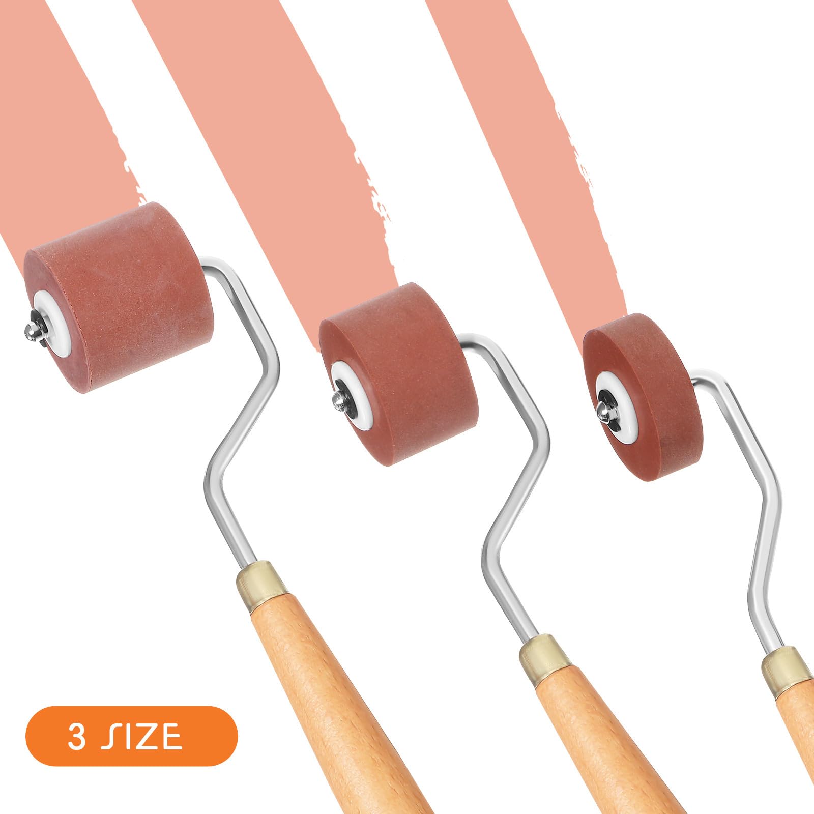 Rodillos de Goma para Grabado y Estampado 3 Piezas 1 CM 2 CM 3 CM Mango Ergonómico Material Resistente de Goma y Acero Inoxidable para Manualidades y Pintura al Óleo