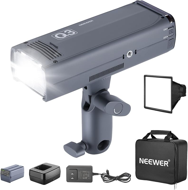 Q3 200Ws 2.4G TTL Flash (segunda versión), 1/8000 HSS GN58 Luz estroboscópica Fotografía portátil Monolight con difusor Softbox/Batería de litio de 3200 mAh/500 estallidos de potencia completa/Reciclaje en 0,01-1,8 s